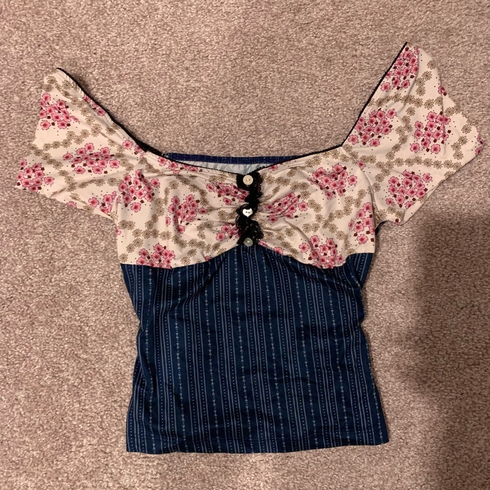 Pink and Navy Floral Mini Top